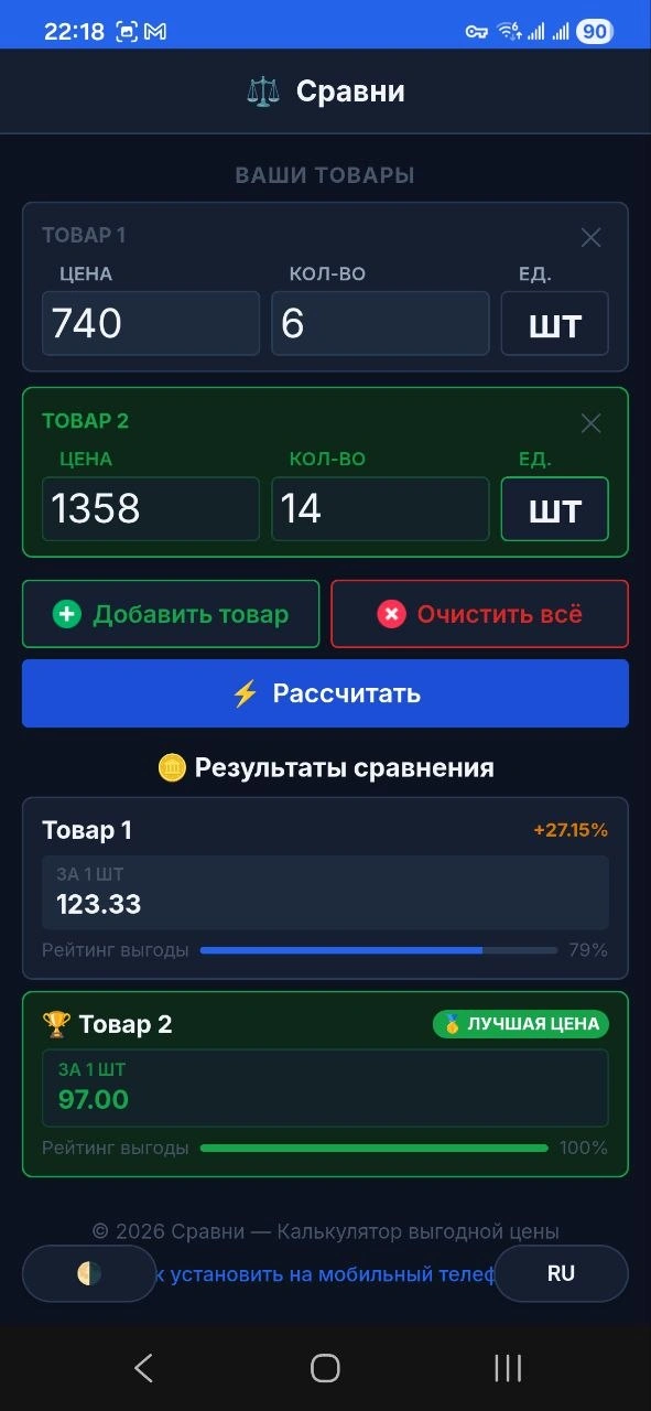 Сравни — результат расчёта выгоды